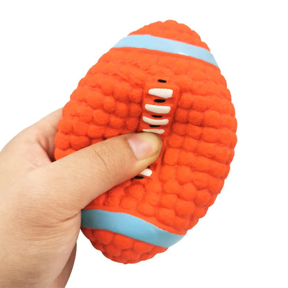 Squeaky Rubber Dog Toy Ball for Small to Large Pets - Interactive Rugby Volleyball Design, Durable Chew & Fetch Toy for Puppies & Cats, Indoor & Outdoor Fun