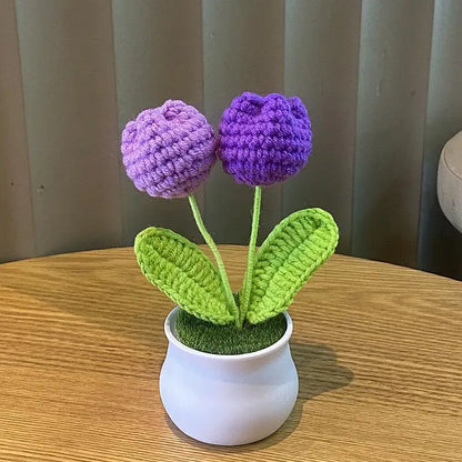 Mini Artificial Rose Decoration, Handwoven Wool Plant for Home, Office Desk Ornament, Perfect for Anniversaries, Birthdays, Weddings, Indoor Bonsai Style, PP Material
