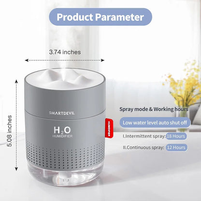 B09HBQDYHR 500ml portable ultrasonic air humidifier Essential oil diffuser Snow Mountain LED light scene air humidifier