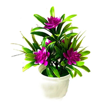 Vibrant Artificial Bonsai with Multicolour Flowers | Plastic Decor for Home, Office, Garden Display | Red, Purple, Pink, Orange, Yellow | 13x18cm Table Ornament