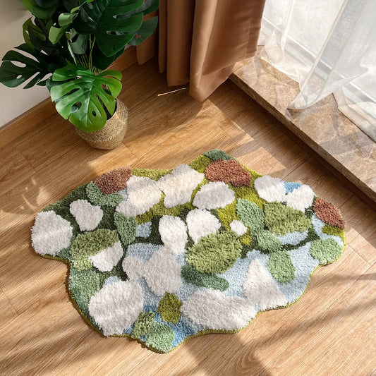 Tufting Moss Bedroom Rug Bathroom Mat Soft Meadow Plants Living Room Carpet Bedside Floor Pad Doormat Tidy Aesthetic Home Decor for Elegant Home Spaces