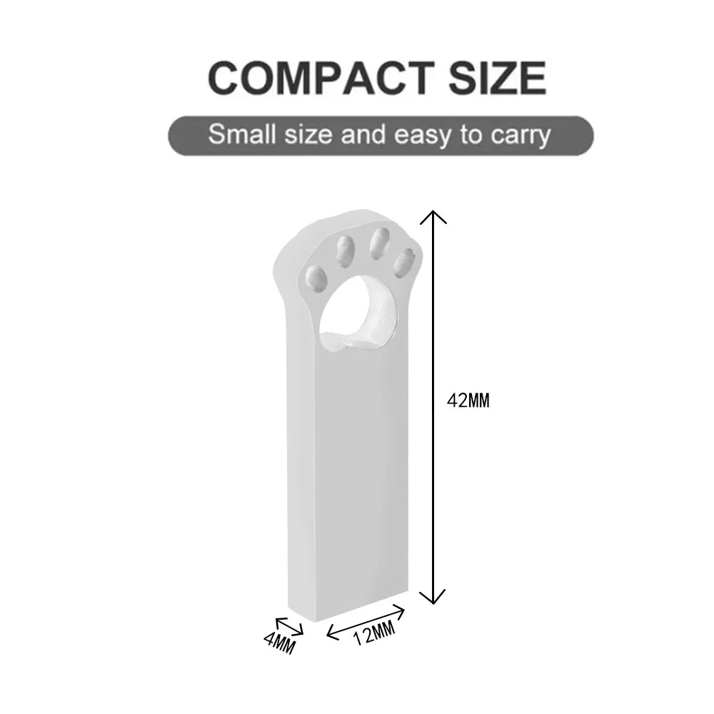 usb 3.0 metal flash drive - 128gb, 64gb, 32gb, 16gb, 8gb - cute cat paw design memory stick, creative gift for data storage & transfer