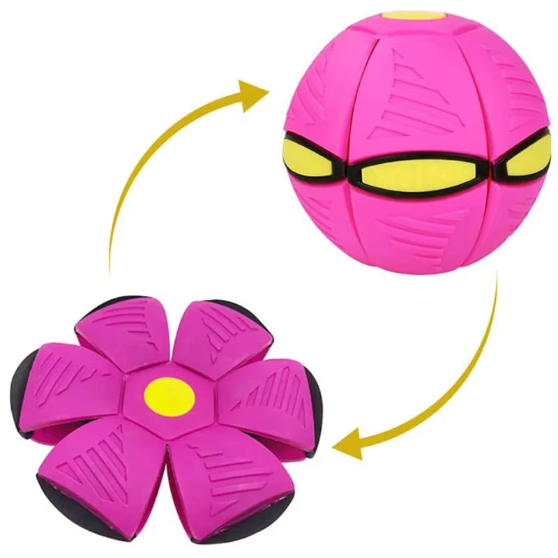 transforming flying saucer stomp ball toy for kids & pets, indoor outdoor fun, stress relief, durable plastic puzzle disc, bright colours, easy to carry and assemble
