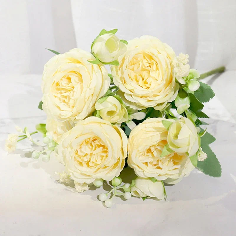 artificial silk rose bouquet for wedding and home decoration - large and small heads for indoor use - versatile decor for anniversaries, showers, birthdays, and more