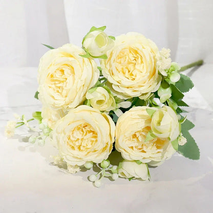 Artificial Silk Rose Bouquet for Wedding and Home Decoration - Large and Small Heads for Indoor Use - Versatile Decor for Anniversaries, Showers, Birthdays, and More