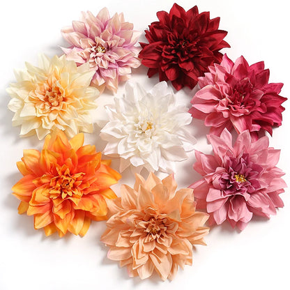 Artificial Dahlia & Chrysanthemum Flower Heads, 5/10pcs, 15cm, Silk DIY Home Decor, Bridal Bouquet Accessories, Party, Anniversary, Indoor Decoration