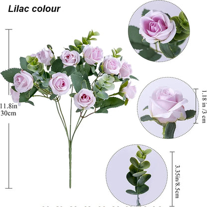 Artificial Rose Bouquet with Eucalyptus, 11 Heads, Plastic Material for Weddings, Home and Table Decor, Indoor Floral Arrangement, Ideal for Birthdays and Celebrations