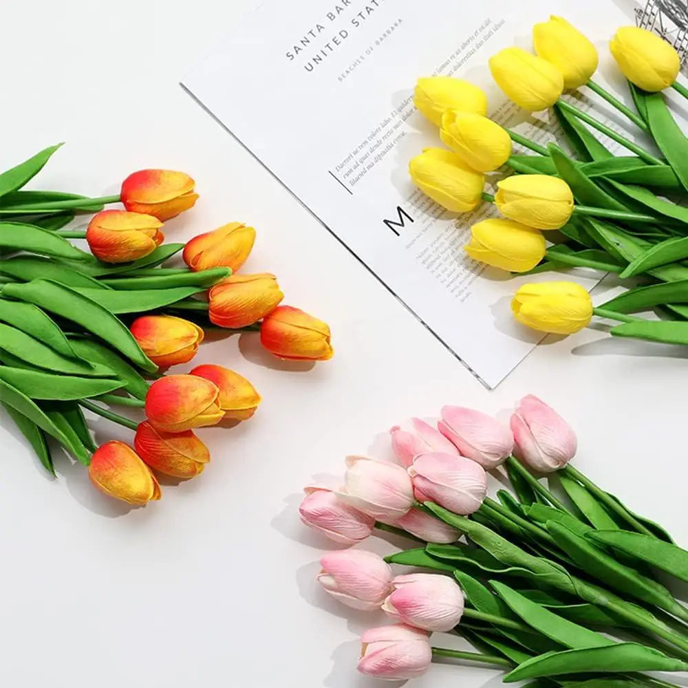 artificial white tulips bouquet, pe silicone realistic fake flowers for home decor, bridal showers, valentine's gifts, weddings, indoor arrangements