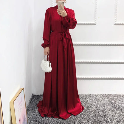 Muslim Women Abaya Dubai Luxury Dress Evening Long Satin Robe - Elegant Modest Wear for Special Occasions, Comfortable Fit, Available in Multiple Colors and Sizes S to XXL