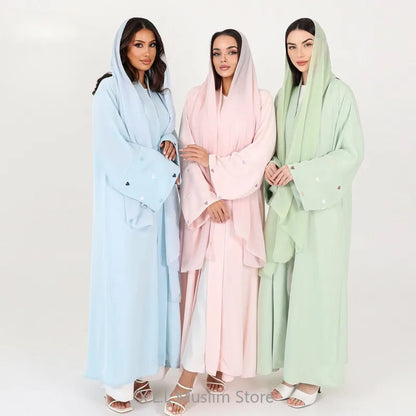 Love Heart Embroidery Soft Open Front Abaya Luxury Kaftan Women Robe for Stylish Layering, Comfortable Fit, Versatile Cardigan - Perfect for Casual and Formal Occasions