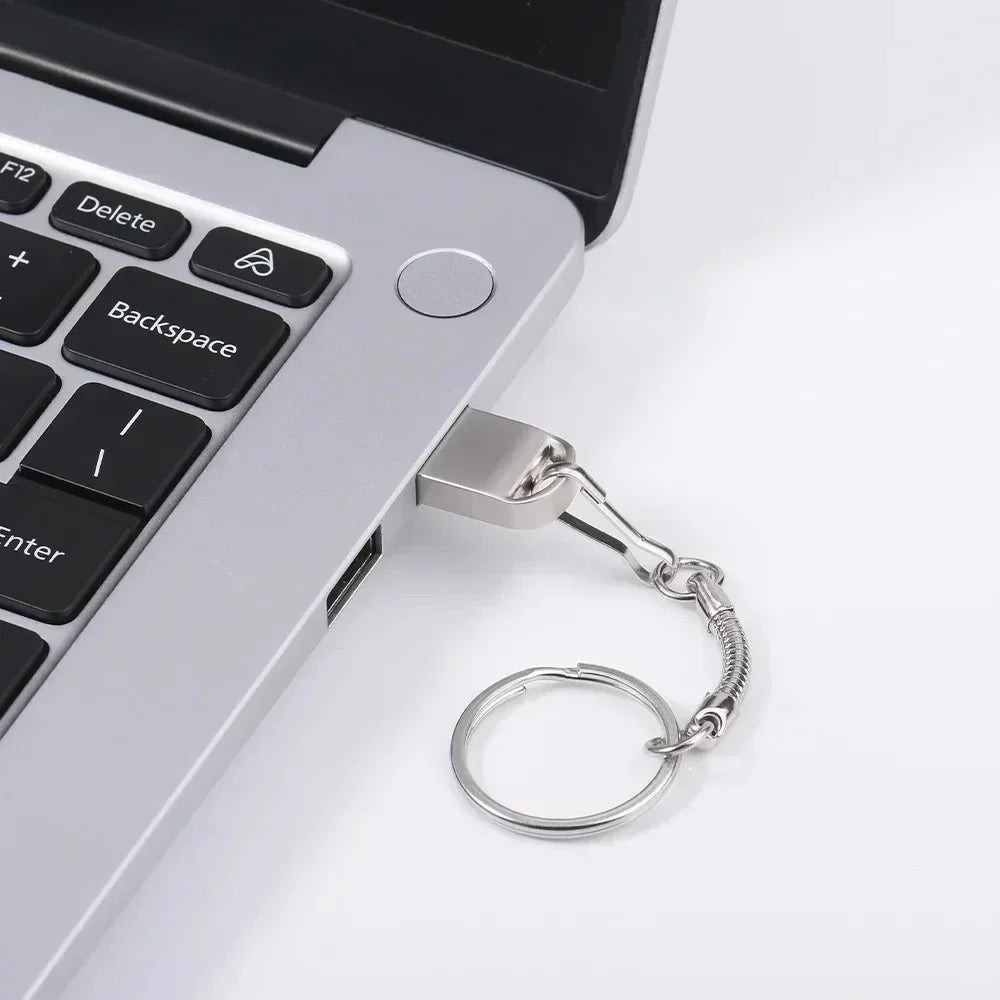 mini usb flash drive - 128gb/64gb/32gb/16gb/8gb, silver metal memory stick with keychain, usb 2.0 for laptop, pc, car, tv - ideal creative business gift