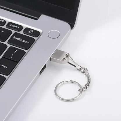 Mini USB Flash Drive - 128GB/64GB/32GB/16GB/8GB, Silver Metal Memory Stick with Keychain, USB 2.0 for Laptop, PC, Car, TV - Ideal Creative Business Gift