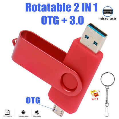 2 IN 1 OTG Pen Drive 128GB High Speed USB 3.0 Flash Drive 64GB Rotatable Memory Stick for Easy Data Storage and Transfer Key Chain USB Stick 16GB Mini U Disk