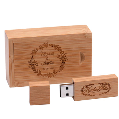 Wooden USB Flash Drive 128GB, 64GB, 32GB Memory Stick - Customisable Logo, Waterproof, Shatterproof - Ideal for Photography, Wedding, Business Gifts, Creative Use