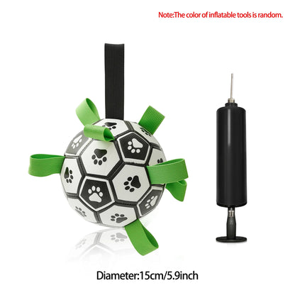 Interactive Leather Dog Soccer Ball with Tug Straps for Medium-Large Breeds, Durable Toy for Active Play, Perfect for Training, Engages & Entertains Dogs, Ideal Gift for Pet Owners