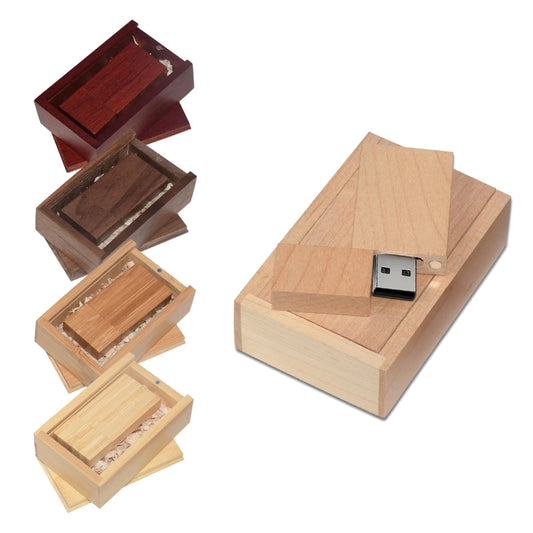 Wooden USB + Box Flash Drive Flash Disk Pendrive 4GB 8GB 16GB 32GB 64GB 128GB Memory Stick Photography Gifts for Wedding Business Storage