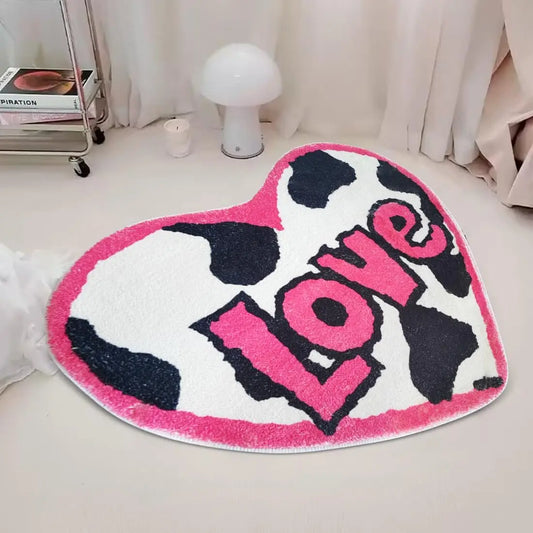 VIKAMA Heart Letter Creative Imitation Cashmere Bedroom Blanket Carpet for Home Decoration, Anti-Slip Bathroom Rug, Soft Children's Room Floor Mat
