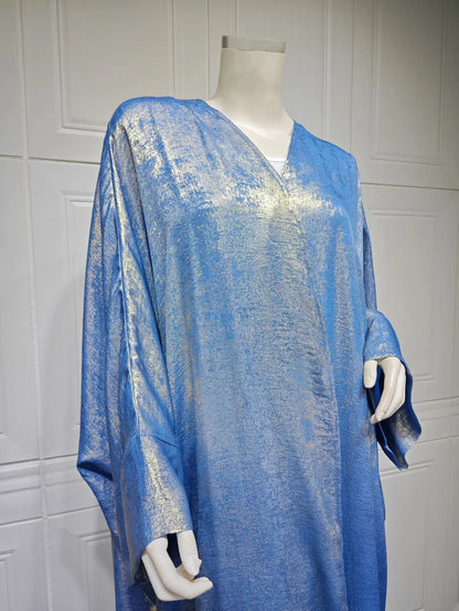 Shiny Satin Batwing Abaya Caftan Femme Open Abayas Luxury Kaftan for Women Dubai Turkey Kebaya Outfit Robe Clothing Musulmane - Elegant and Stylish Fashion