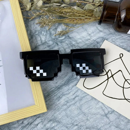 Funny Kids Sunglasses Cosplay Action Game Toy Square Glasses Pixel Mosaic Thug Life Eyewear Children's Gift Retro UV Protection Fashion Accessory
