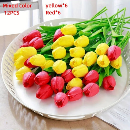 Vibrant Real Touch Artificial Tulip Bouquet, Silk Flower Branches for Home Decor, Wedding, Anniversary, Birthday, Housewarming, Indoor Display