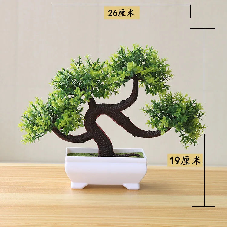 artificial bonsai tree decorative plant, plastic fake flowers with pot, desktop ornament for home, office, hotel, garden, anniversary, and exhibition use