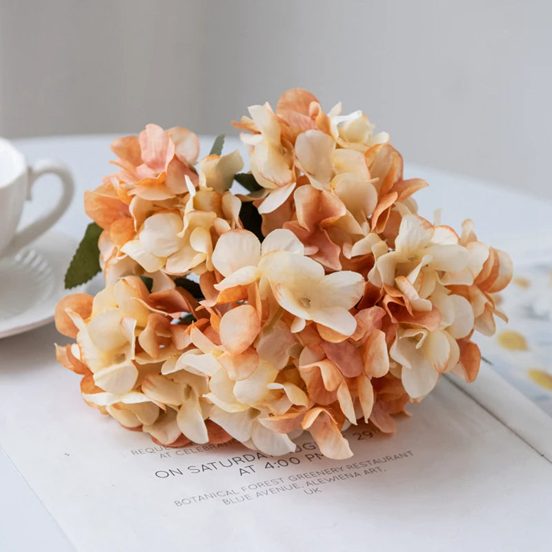 silk hydrangea artificial flower bouquet for home decor, weddings, parties, baby showers, and more - elegant faux floral arrangement for indoor and outdoor use