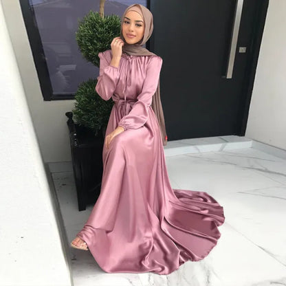 Muslim Women Abaya Dubai Luxury Dress Evening Long Satin Robe - Elegant Modest Wear for Special Occasions, Comfortable Fit, Available in Multiple Colors and Sizes S to XXL