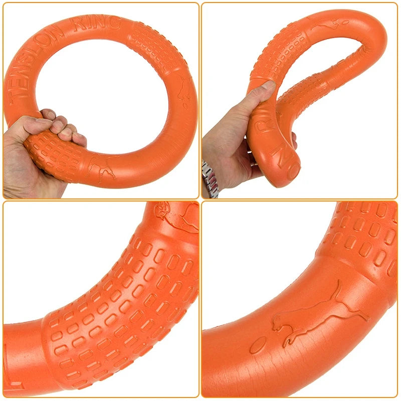 durable orange dog toy flying disc, eva rubber, interactive fetch ring, pet exercise accessory, safe flexible design, easy grip, outdoor training, perfect for active dogs