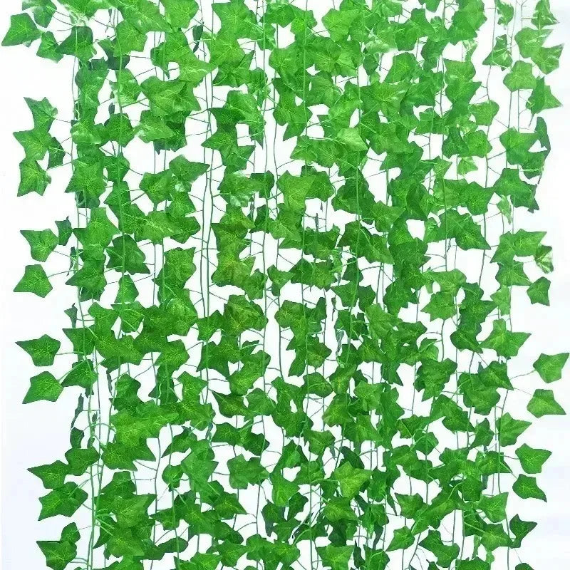 artificial green ivy garland - plastic vines for bedroom, wall decor, weddings, parties, christmas & halloween - indoor/outdoor decorative plant for home & events