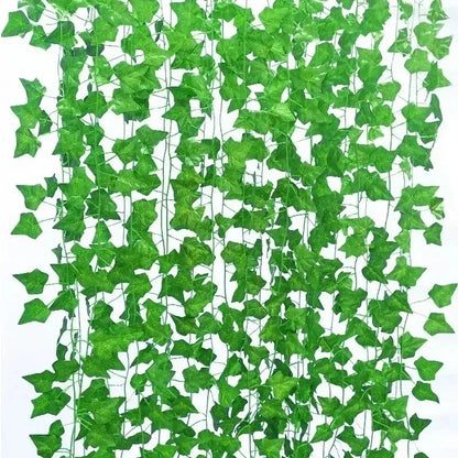 Artificial Green Ivy Garland - Plastic Vines for Bedroom, Wall Decor, Weddings, Parties, Christmas & Halloween - Indoor/Outdoor Decorative Plant for Home & Events
