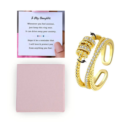 B0BFDR9CMS To My Daughter-Fidget Ring Anxiety Meditation Ring for Women Girls Ring with Beads Spinner Adjustable Swivel Ring With Gift Box