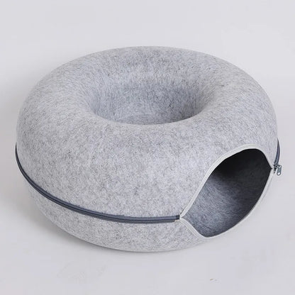 10.46 B0CX4PJ3GN light grey Donut Cat Bed Interactive Tunnel Pet Felt Indoor Toys Cats House Kitten Training Toy Cat Kennel Pets Supplies