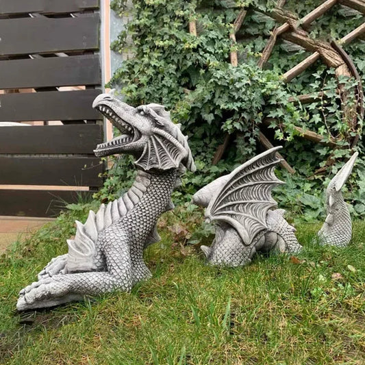B0983D93Y8 Dragon Sculptures Resin Giant Lawn Sculpture Gothic Fantasy Dragon Figures Art Garden Patio Lawn Statues Furnishings Decoration