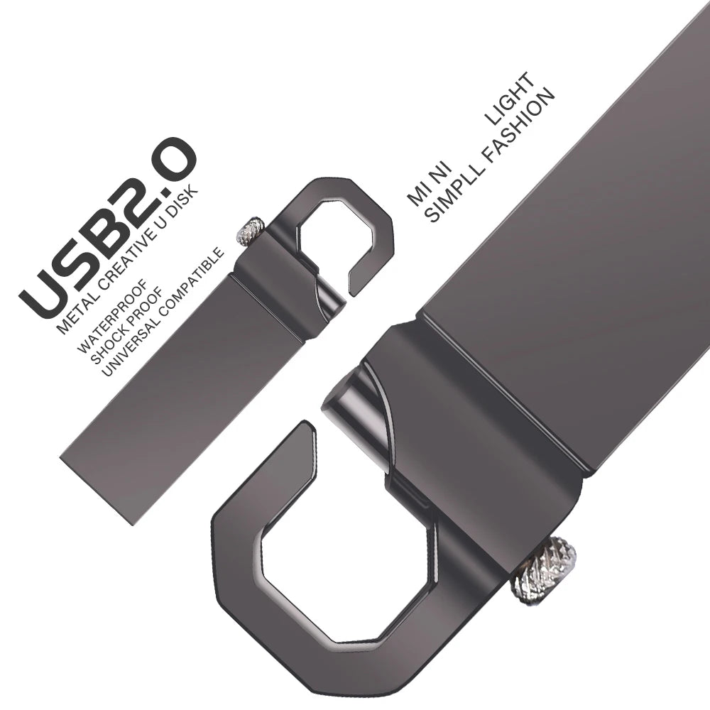 usb 2.0 flash drive 64gb metal mini carabiner, waterproof high speed memory stick for business and photography, available in gray, silver, gold - 32gb, 16gb options