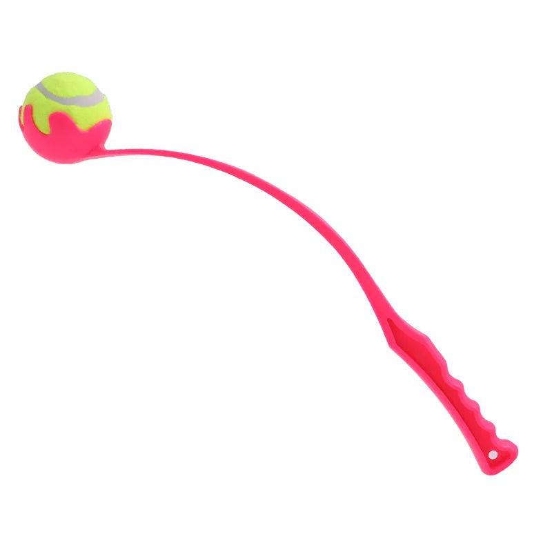 interactive dog ball launcher toy for outdoor fun, plastic fetch stick with rubber balls, perfect for pet exercise, training, and play for all breeds