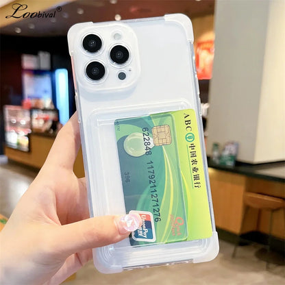 Transparent Card Holder Case for iPhone 14/15/16 Plus, Pro, Max - Shockproof Clear TPU Wallet Cover
