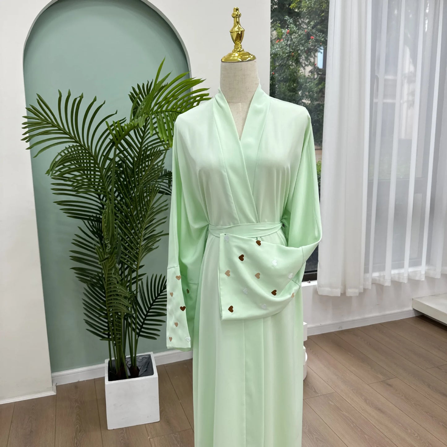 love heart embroidery soft open front abaya luxury kaftan women robe for stylish layering, comfortable fit, versatile cardigan - perfect for casual and formal occasions