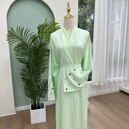 Love Heart Embroidery Soft Open Front Abaya Luxury Kaftan Women Robe for Stylish Layering, Comfortable Fit, Versatile Cardigan - Perfect for Casual and Formal Occasions