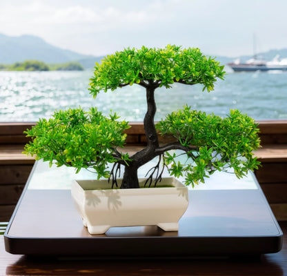 Artificial Bonsai Tree with Pot, Small Fake Plant for Table Decor, Plastic Potted Ornament for Home Office Hotel Garden Decoration, Outdoor Use