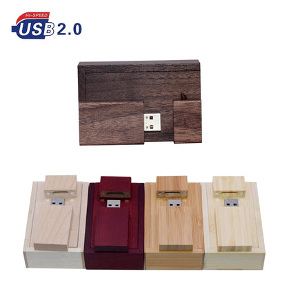 Wooden USB + Box Flash Drive Flash Disk Pendrive 4GB 8GB 16GB 32GB 64GB 128GB Memory Stick Photography Gifts for Wedding Business Storage