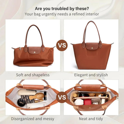 Dupont Felt Insert Bag Fits For Longchamp Handbag Liner Bag Felt Cloth Makeup Bag Support Travel Portable Insert Purse Organizer Tote Insert for Neat Storage and Shape