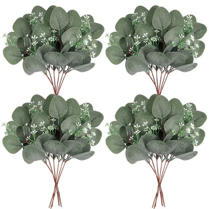Artificial Eucalyptus Leaf Stems, Silk Greenery for Home Decor, Bridal Shower, Wedding Centrepieces, Hanging Displays, Outdoor Decorations, Set of 5