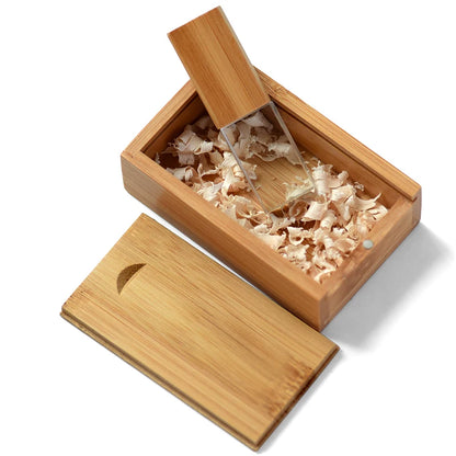 USB Crystal Wood Flash Drive 128GB with Walnut Box – Elegant Memory Stick for Weddings, Gifts, and Storage – Available in 64GB, 32GB, 16GB Options