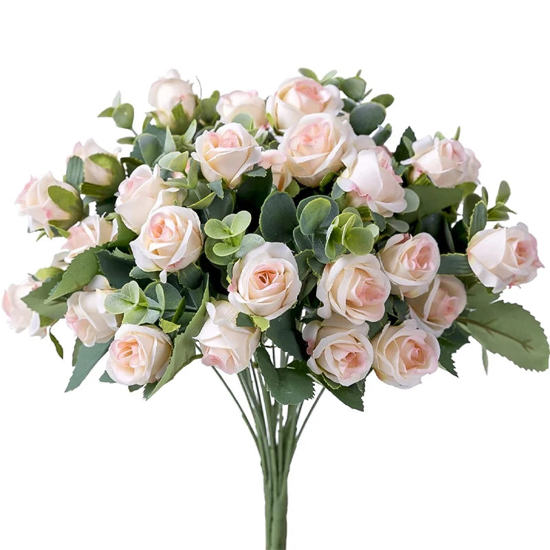 artificial rose bouquet with eucalyptus, 11 heads, plastic material for weddings, home and table decor, indoor floral arrangement, ideal for birthdays and celebrations