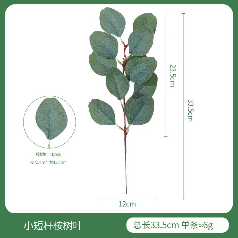 artificial eucalyptus leaf branch, plastic decorative plant for bridal shower, desktop or outdoor use, cloth texture, perfect for exhibitions and home decor