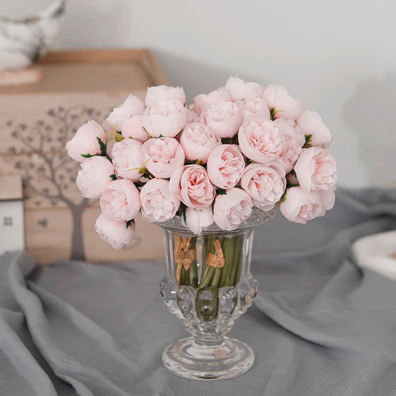 silk roses & peonies bouquet, 27 heads, pink, white, purple, artificial flowers for home decor, wedding, parties, indoor use, table vase arrangement