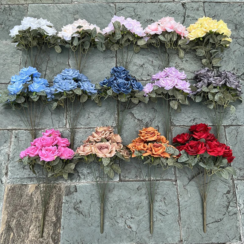 9 heads diamond rose artificial floral bride bouquet wedding flower wall accessories party gift home decor photo props decor