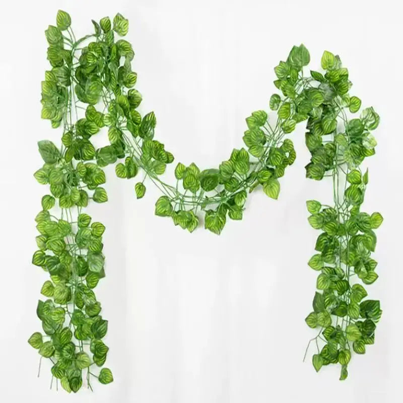 artificial green ivy leaf garland 2.1m, silk rattan hanging vine for wall decor, home and garden decoration, wedding party, outdoor exhibition, diy fake wreath leaves