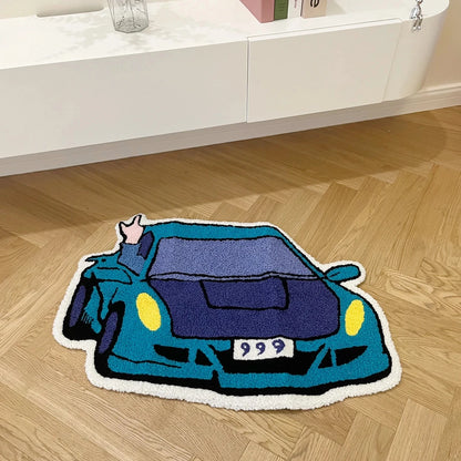 999 Sports Racing Car Shape Looped Velvet Rug Soft Anti Fouling Bathroom Floor Pad Bedroom Doormat Aesthetic Home Room Decor for Stylish Living Spaces