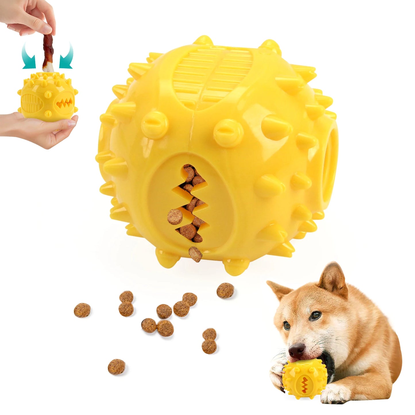 durable rubber dog chew toy for teeth cleaning and anti-bite training, interactive slow feeder and food dispenser, pet play ball for small to medium dogs